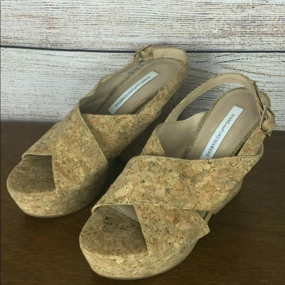 DIANE VON FURSTENBERG DVF Wedge Cork Sandals Sz 6 - Picture 3 of 5